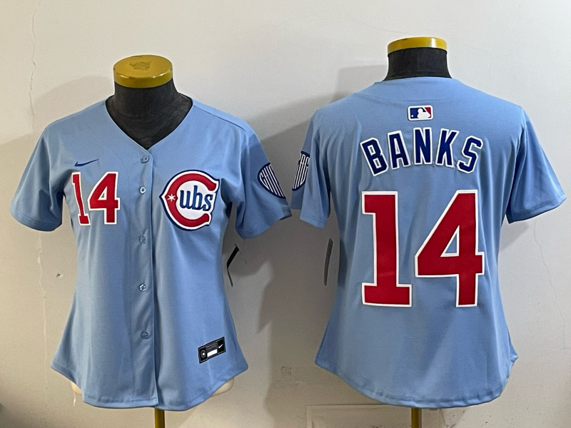 women 2026 Chicago Cubs #14 Banks Blue Game Nike MLB Jersey 041401